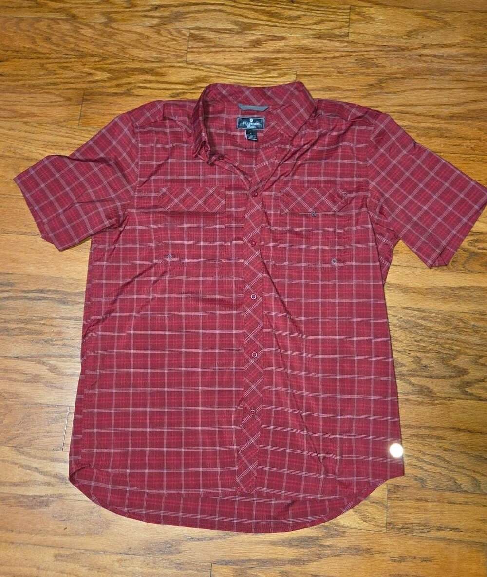 Flatwood Threads Men's Red Plaid Short Sleeve Button-Up Shirt, Size L